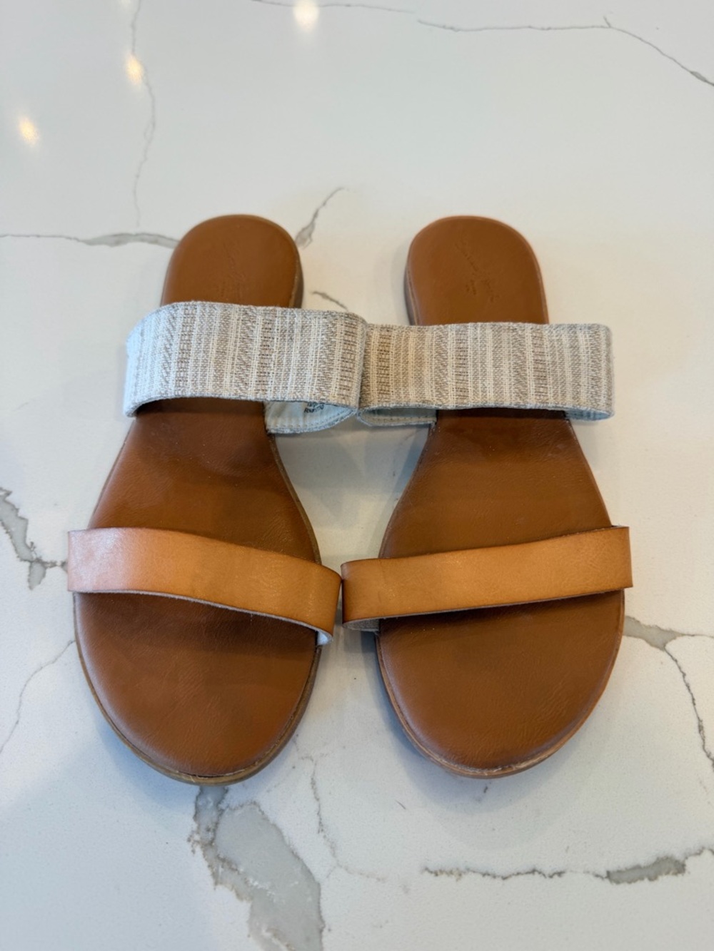 Target Universal Thread Brown Slide Sandals with Cream Elastic Strap